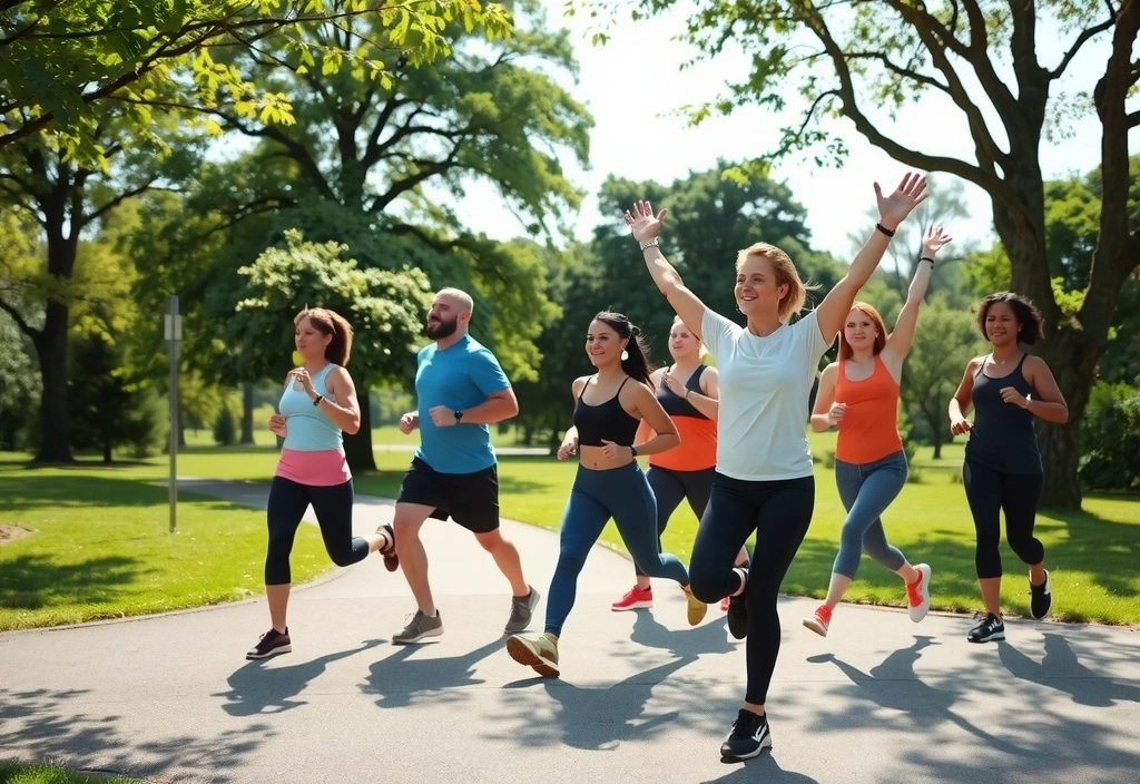 Grupa ludzi uprawiających sport na świeżym powietrzu