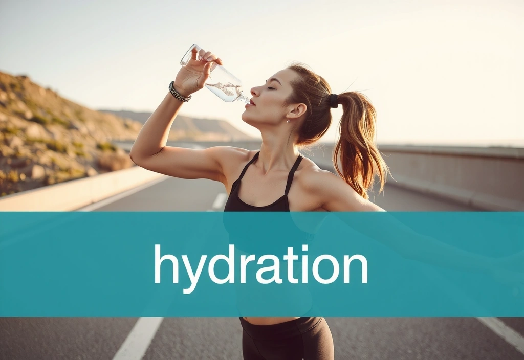 Obrázek člověka, který cvičí a pije vodu, symbolizující hydrataci a aktivní životní styl.