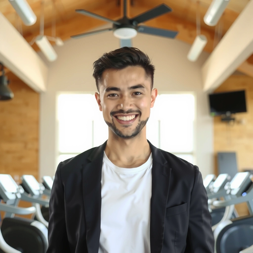 Portrét usmívajícího se muže, který dosáhl svých fitness cílů.