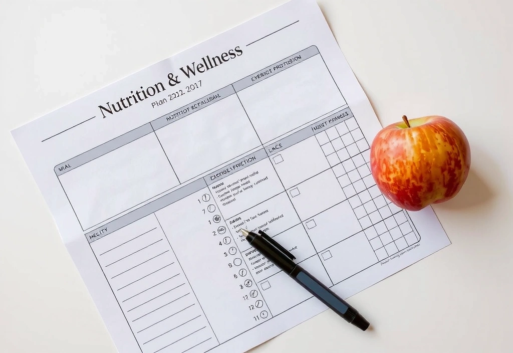 Obrázek individuálního plánu výživy a zdravého životního stylu na papíře.