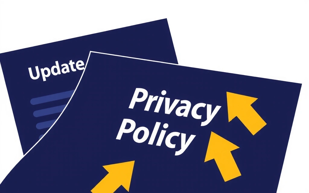 Ilustracja przedstawiająca dokument z ikoną aktualizacji i strzałkami, symbolizującą zmiany w polityce prywatności.