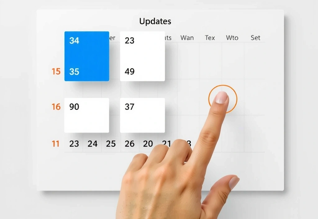 Ilustrace kalendáře s označenými daty pro aktualizace